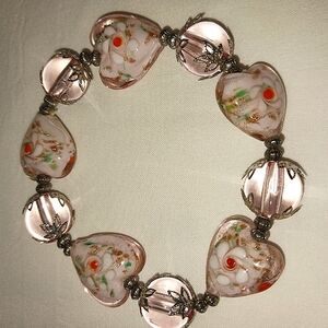 Heart-Shaped Glass Bead Bracelet